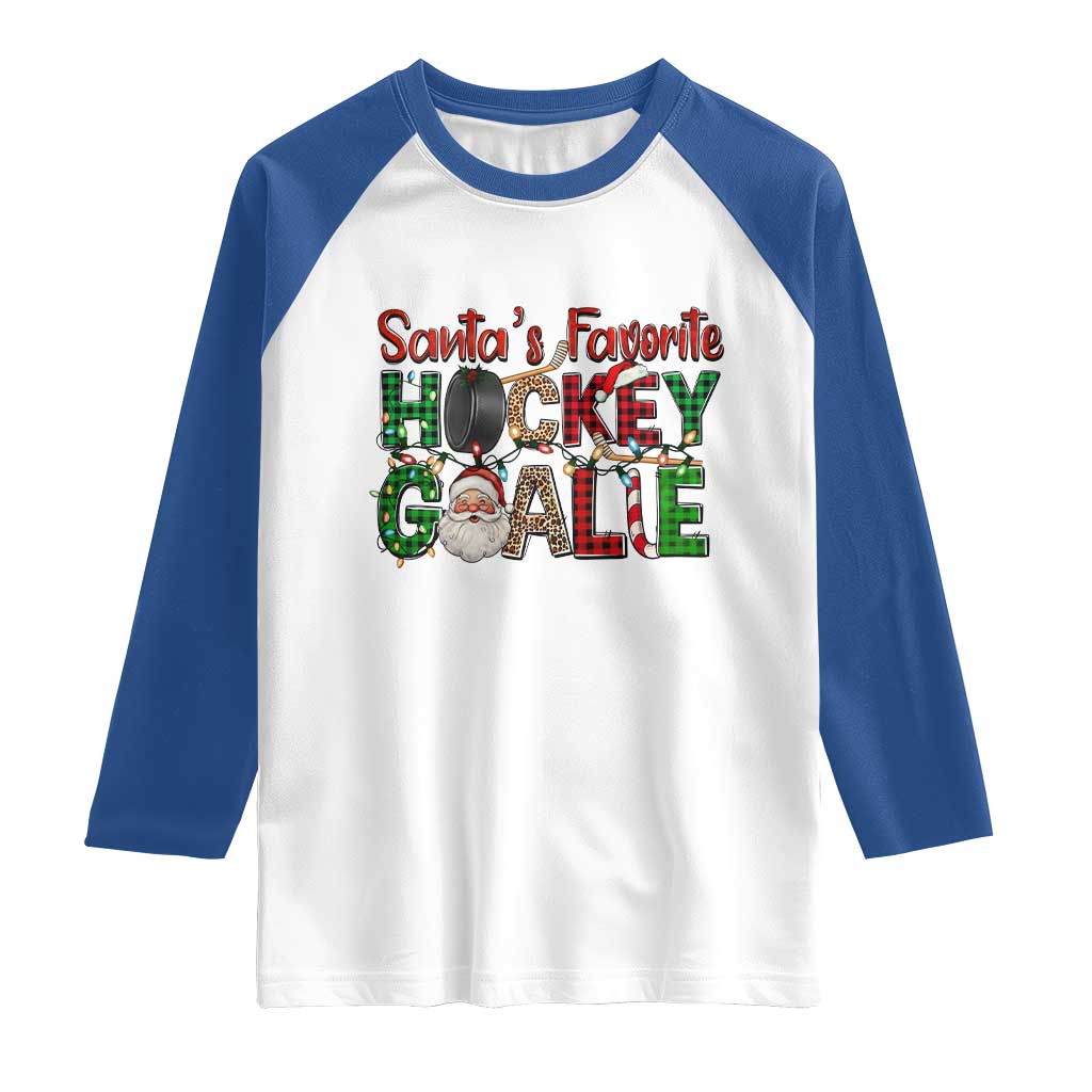 Santa Favorite Hockey Goalie Raglan Shirt Funny Christmas Gift - Wonder Print Shop