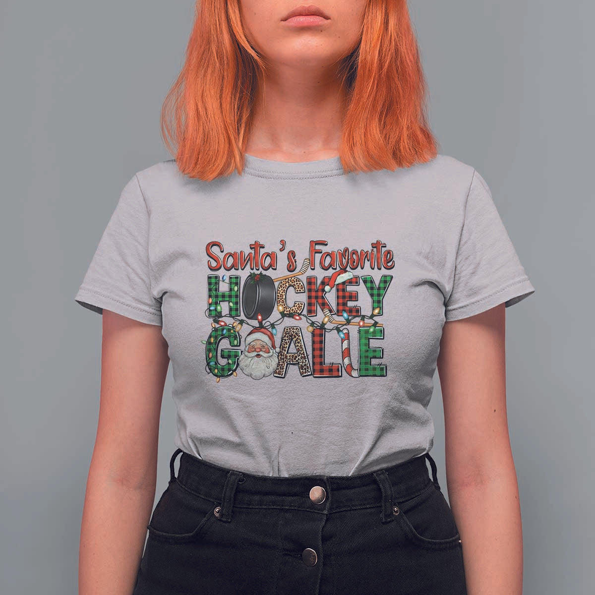 Santa Favorite Hockey Goalie T Shirt For Women Funny Christmas Gift - Wonder Print Shop