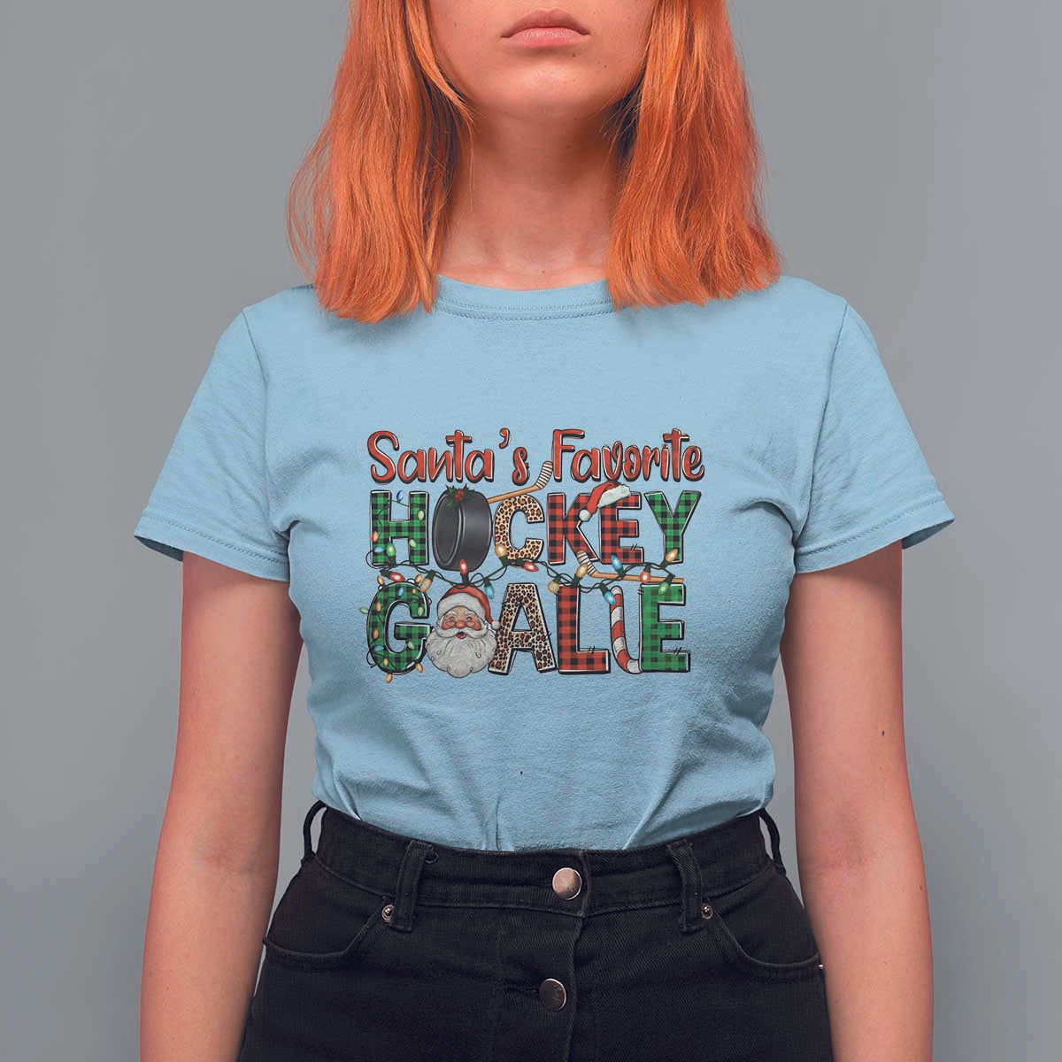Santa Favorite Hockey Goalie T Shirt For Women Funny Christmas Gift - Wonder Print Shop