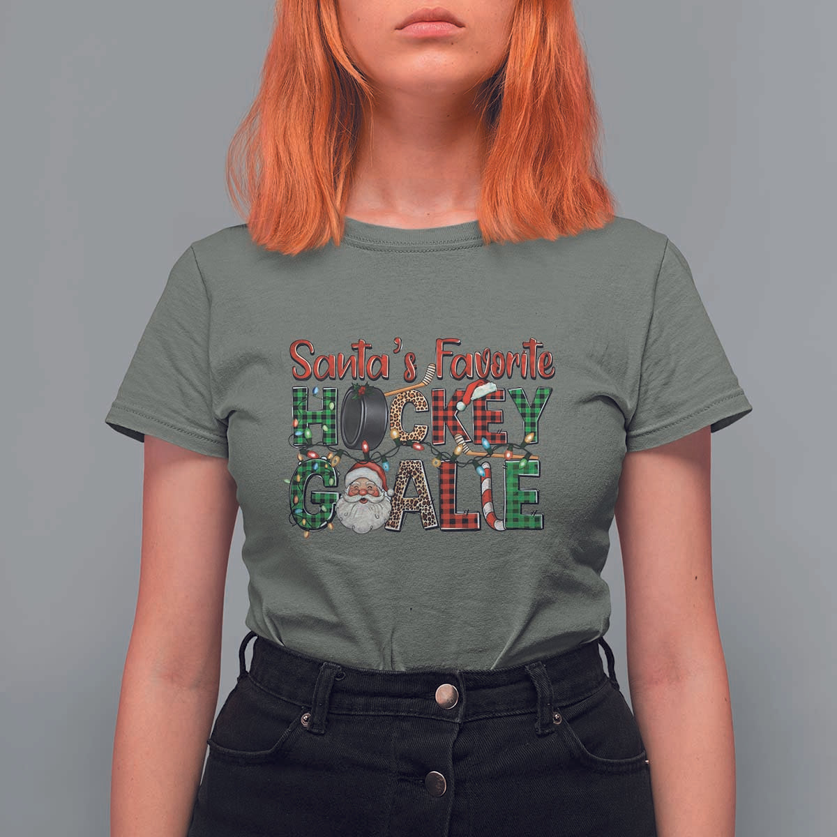 Santa Favorite Hockey Goalie T Shirt For Women Funny Christmas Gift - Wonder Print Shop