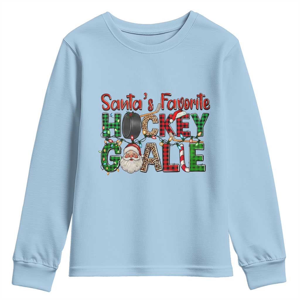 Santa Favorite Hockey Goalie Youth Sweatshirt Funny Christmas Gift - Wonder Print Shop
