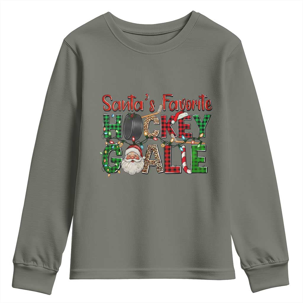 Santa Favorite Hockey Goalie Youth Sweatshirt Funny Christmas Gift - Wonder Print Shop