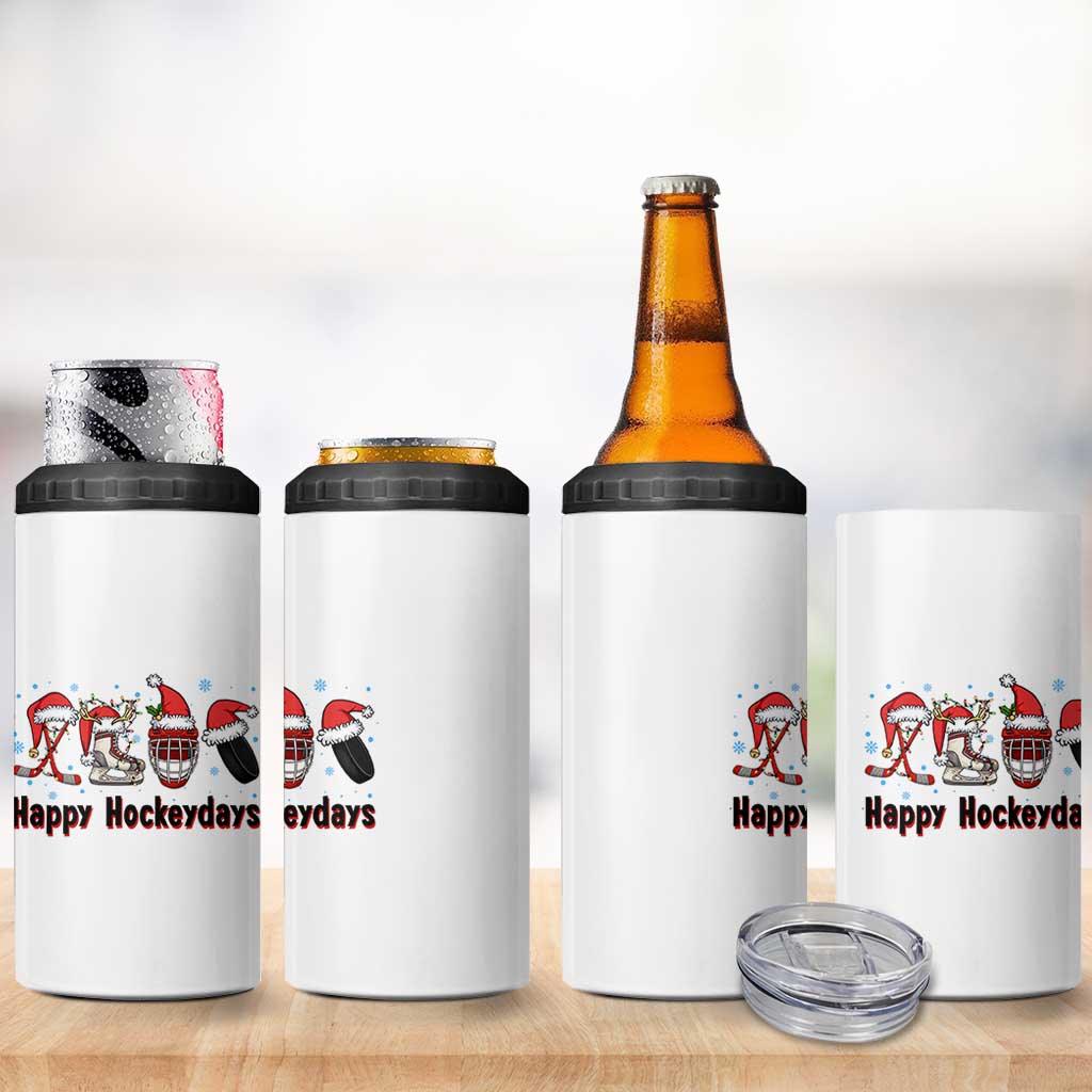 Happy Hockeydays 4 in 1 Can Cooler Tumbler Funny Christmas Ice Hockey Gift - Wonder Print Shop
