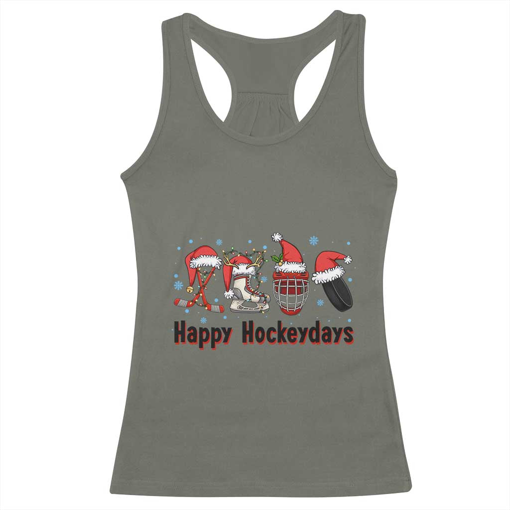 Happy Hockeydays Racerback Tank Top Funny Christmas Ice Hockey Gift - Wonder Print Shop