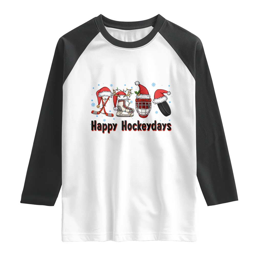 Happy Hockeydays Raglan Shirt Funny Christmas Ice Hockey Gift - Wonder Print Shop