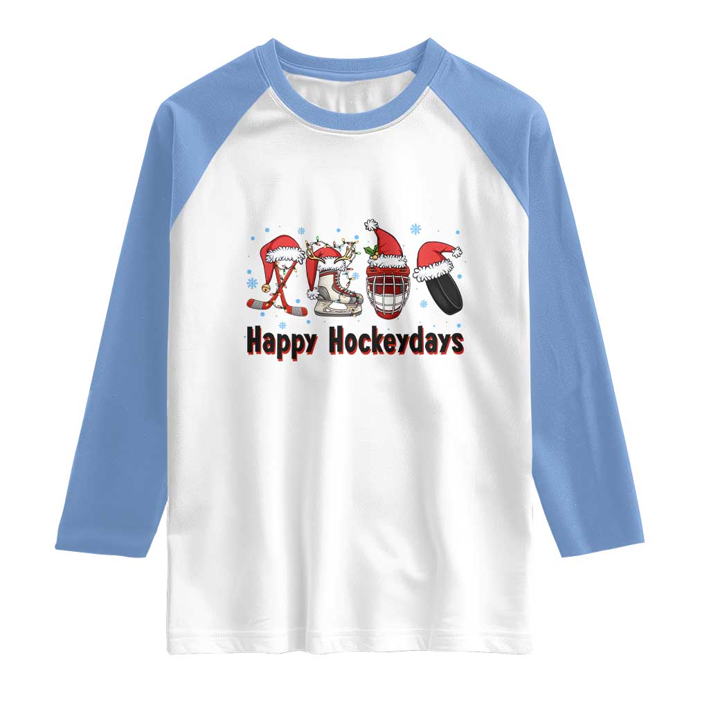 Happy Hockeydays Raglan Shirt Funny Christmas Ice Hockey Gift - Wonder Print Shop