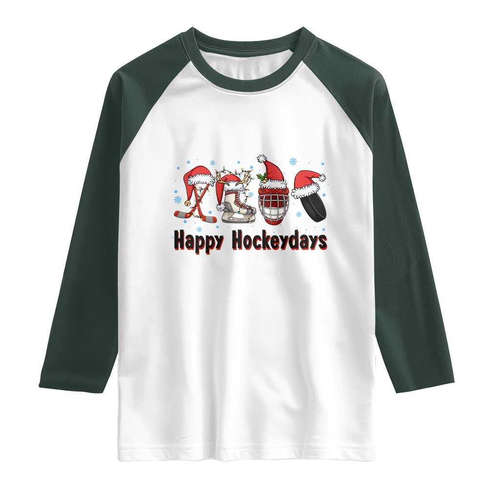 Happy Hockeydays Raglan Shirt Funny Christmas Ice Hockey Gift - Wonder Print Shop