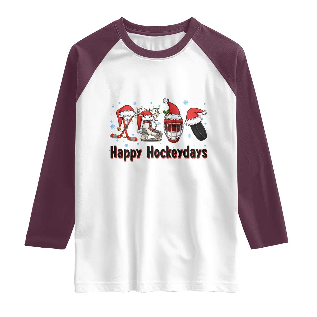 Happy Hockeydays Raglan Shirt Funny Christmas Ice Hockey Gift - Wonder Print Shop
