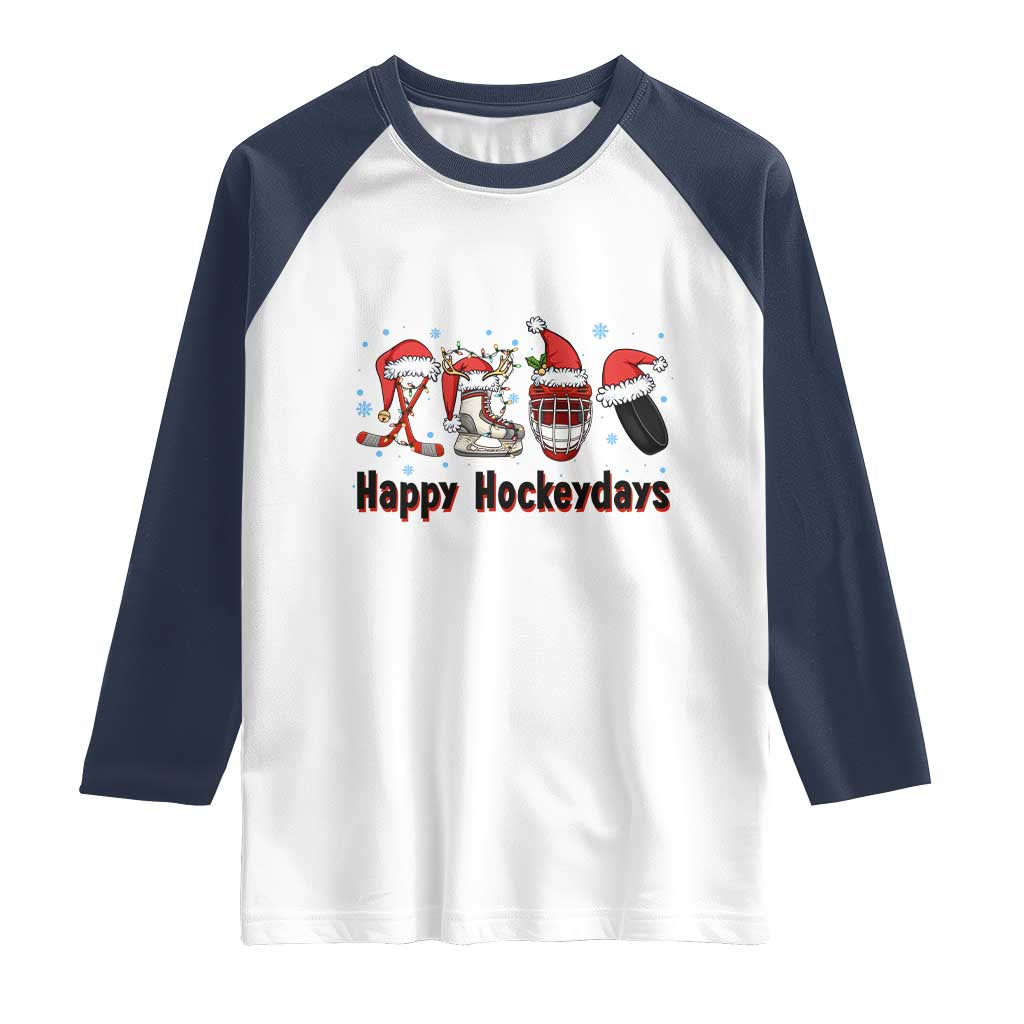 Happy Hockeydays Raglan Shirt Funny Christmas Ice Hockey Gift - Wonder Print Shop