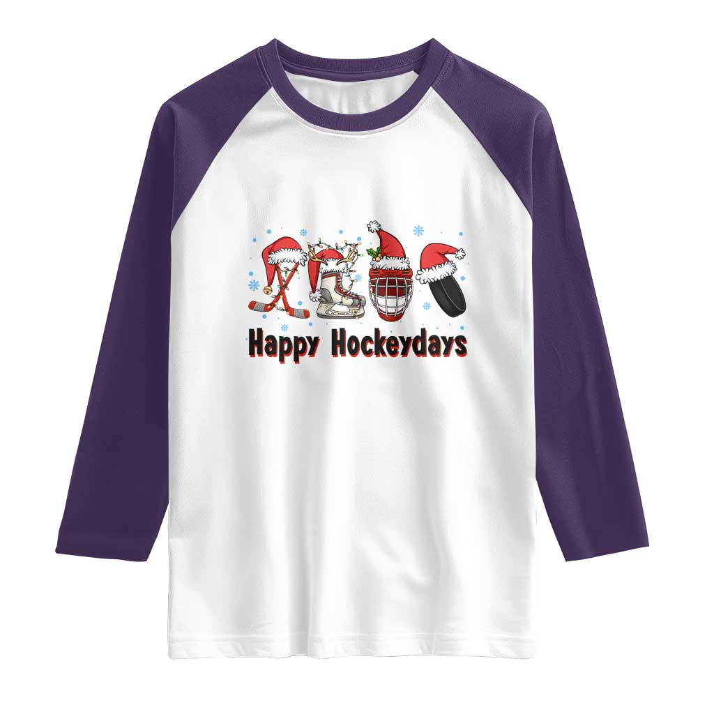 Happy Hockeydays Raglan Shirt Funny Christmas Ice Hockey Gift - Wonder Print Shop