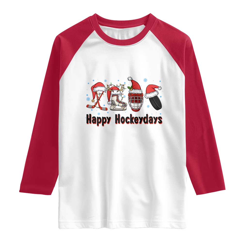 Happy Hockeydays Raglan Shirt Funny Christmas Ice Hockey Gift - Wonder Print Shop