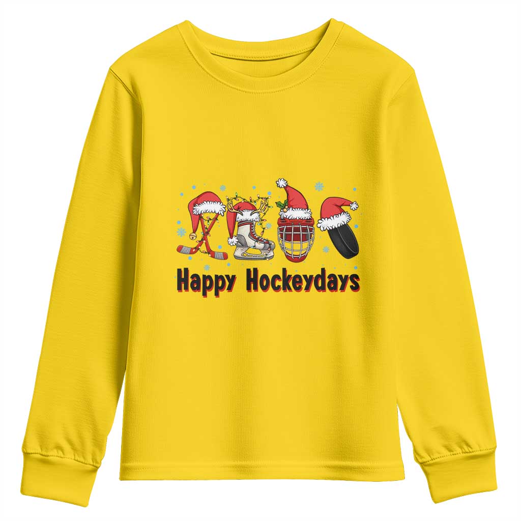 Happy Hockeydays Youth Sweatshirt Funny Christmas Ice Hockey Gift - Wonder Print Shop