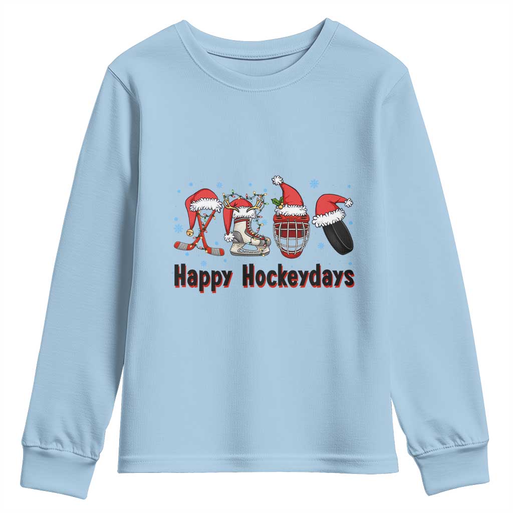 Happy Hockeydays Youth Sweatshirt Funny Christmas Ice Hockey Gift - Wonder Print Shop
