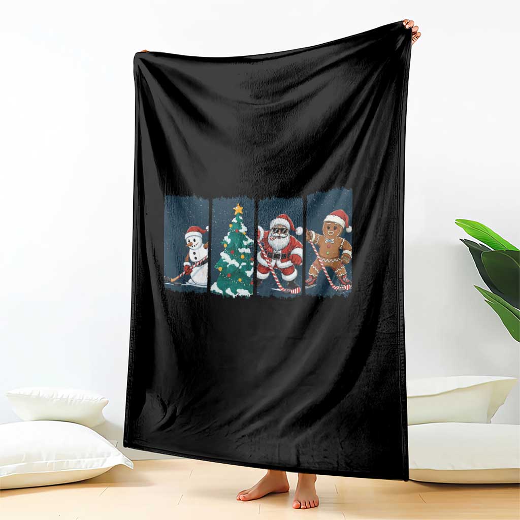 Funny Ice Hockey Christmas Gift Throw Blanket Santa Snowman And Gingerbread Playing Together - Wonder Print Shop