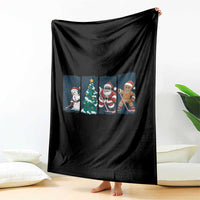 Funny Ice Hockey Christmas Gift Throw Blanket Santa Snowman And Gingerbread Playing Together - Wonder Print Shop
