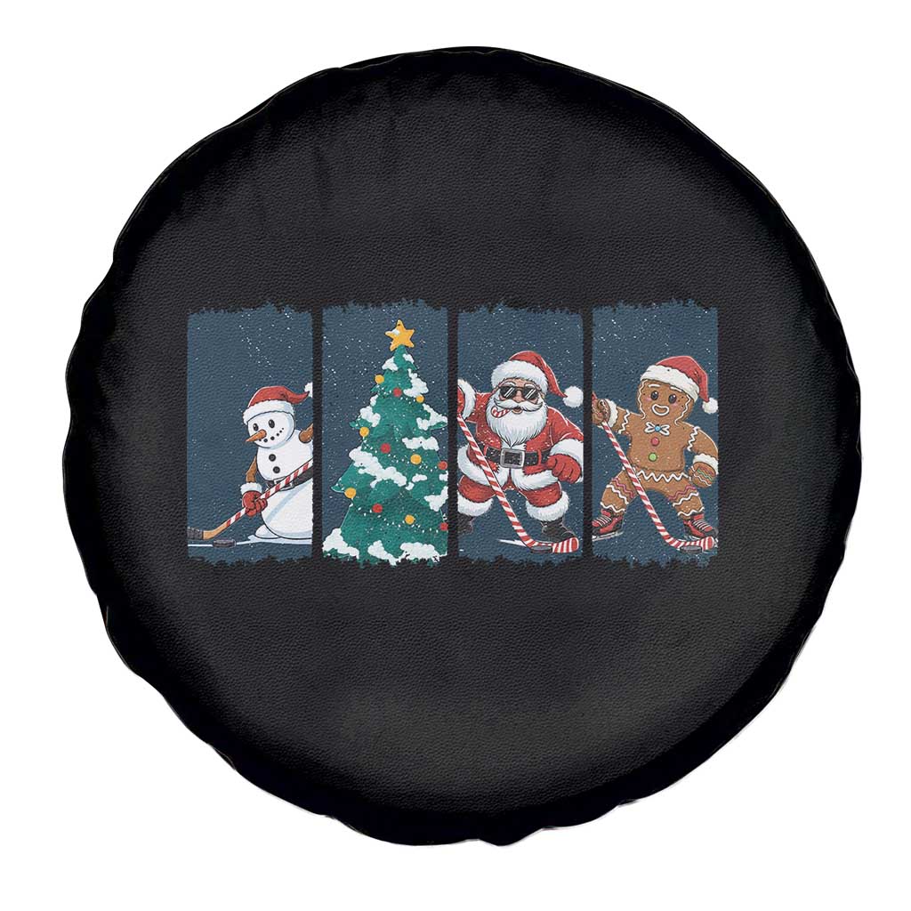 Funny Ice Hockey Christmas Gift Spare Tire Cover Santa Snowman And Gingerbread Playing Together - Wonder Print Shop
