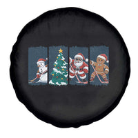 Funny Ice Hockey Christmas Gift Spare Tire Cover Santa Snowman And Gingerbread Playing Together - Wonder Print Shop