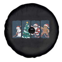 Funny Ice Hockey Christmas Gift Spare Tire Cover Santa Snowman And Gingerbread Playing Together - Wonder Print Shop