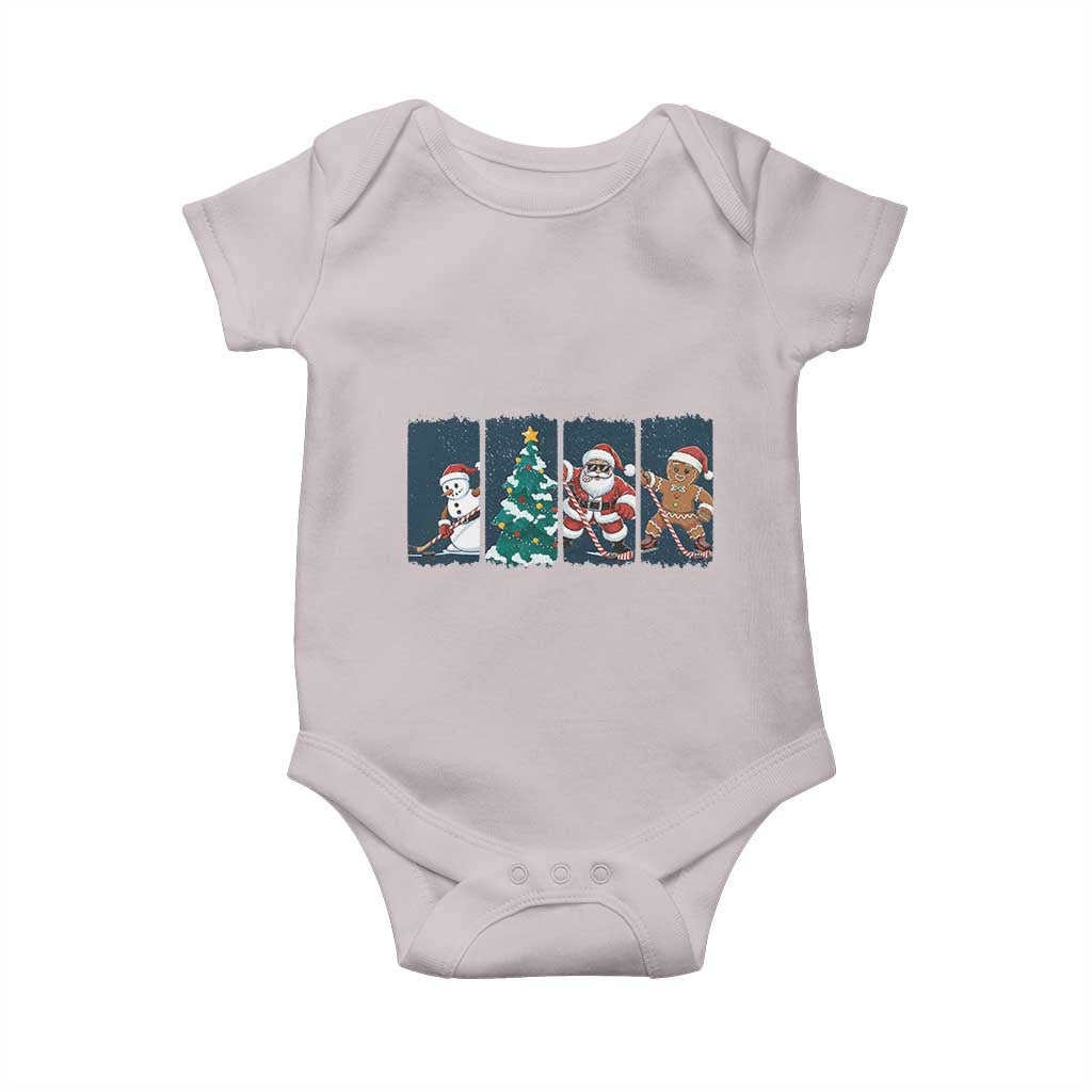 Funny Ice Hockey Christmas Gift Baby Onesie Santa Snowman And Gingerbread Playing Together - Wonder Print Shop