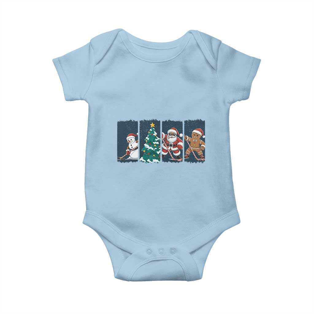 Funny Ice Hockey Christmas Gift Baby Onesie Santa Snowman And Gingerbread Playing Together - Wonder Print Shop
