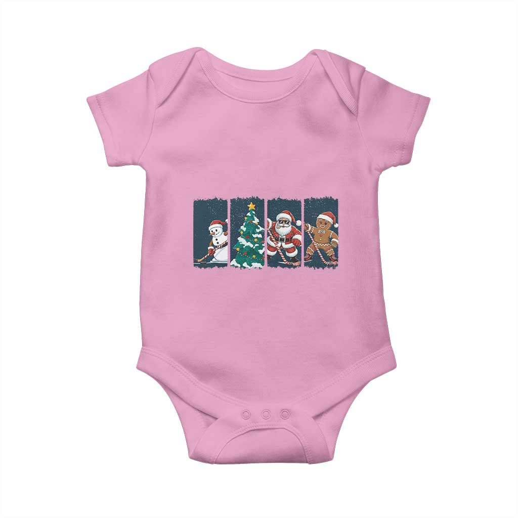 Funny Ice Hockey Christmas Gift Baby Onesie Santa Snowman And Gingerbread Playing Together - Wonder Print Shop