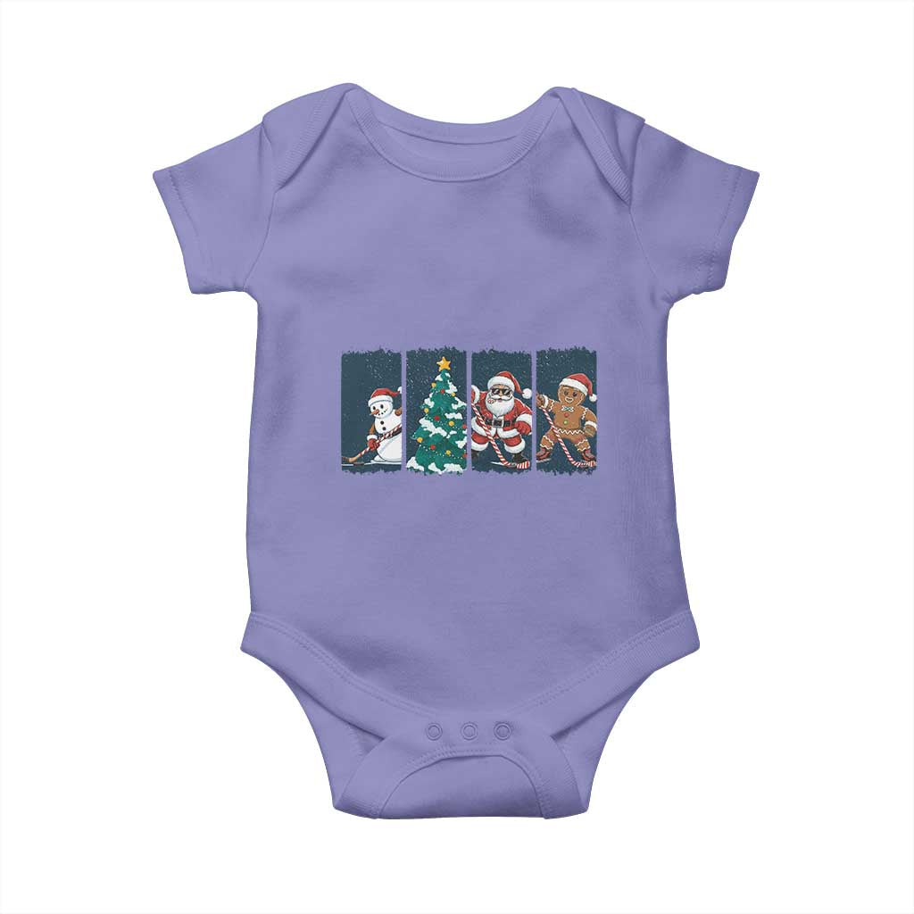 Funny Ice Hockey Christmas Gift Baby Onesie Santa Snowman And Gingerbread Playing Together - Wonder Print Shop