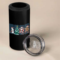 Funny Ice Hockey Christmas Gift 4 in 1 Can Cooler Tumbler Santa Snowman And Gingerbread Playing Together - Wonder Print Shop