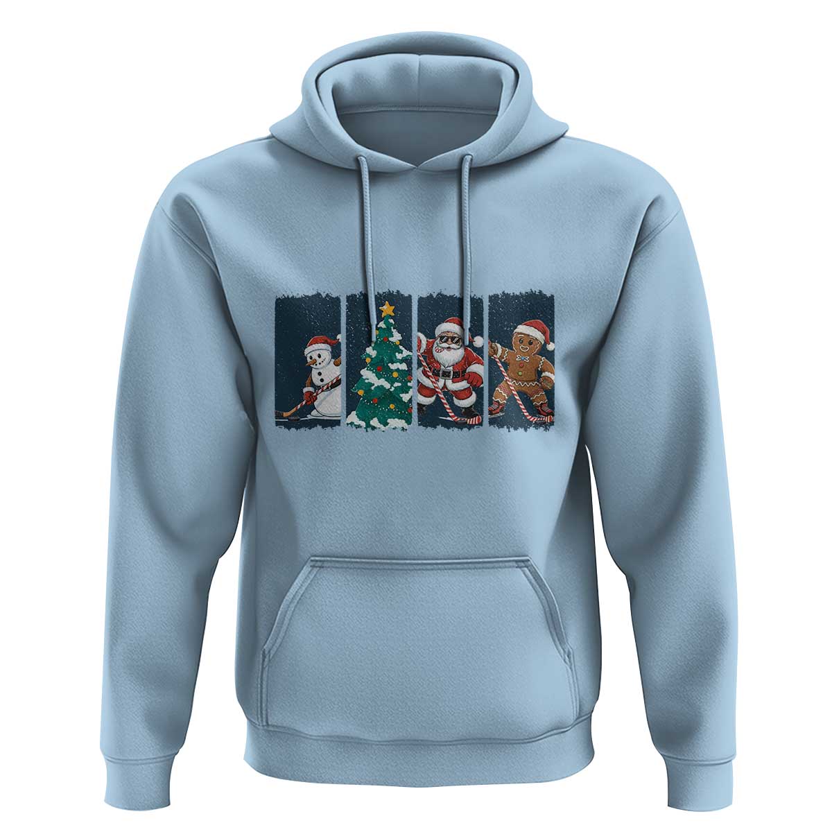 Funny Ice Hockey Christmas Gift Hoodie Santa Snowman And Gingerbread Playing Together - Wonder Print Shop