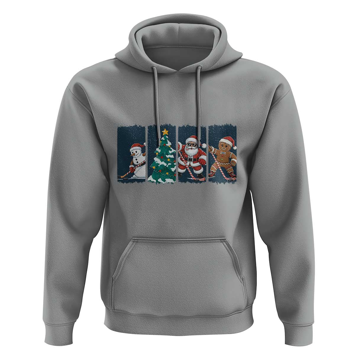 Funny Ice Hockey Christmas Gift Hoodie Santa Snowman And Gingerbread Playing Together - Wonder Print Shop