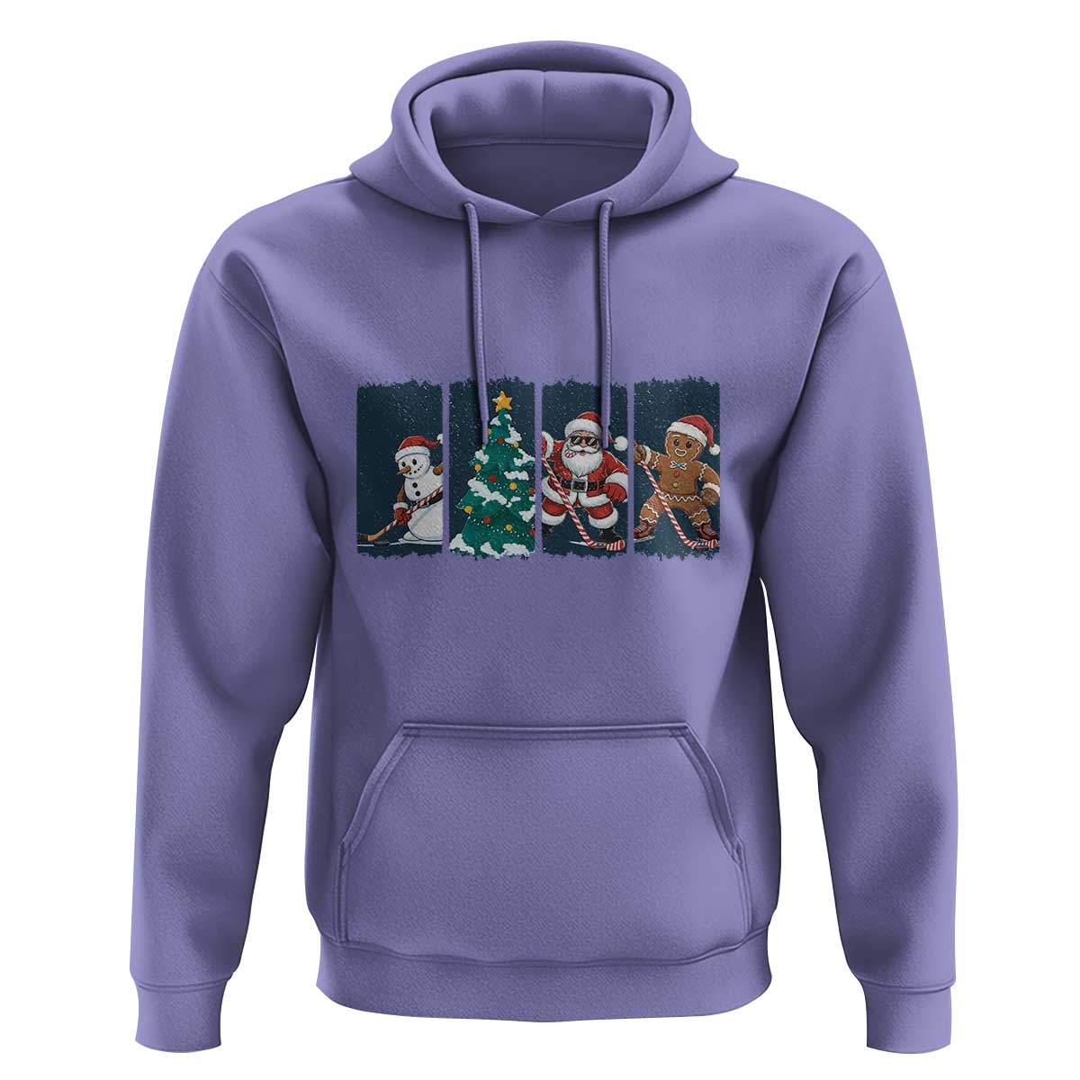 Funny Ice Hockey Christmas Gift Hoodie Santa Snowman And Gingerbread Playing Together - Wonder Print Shop