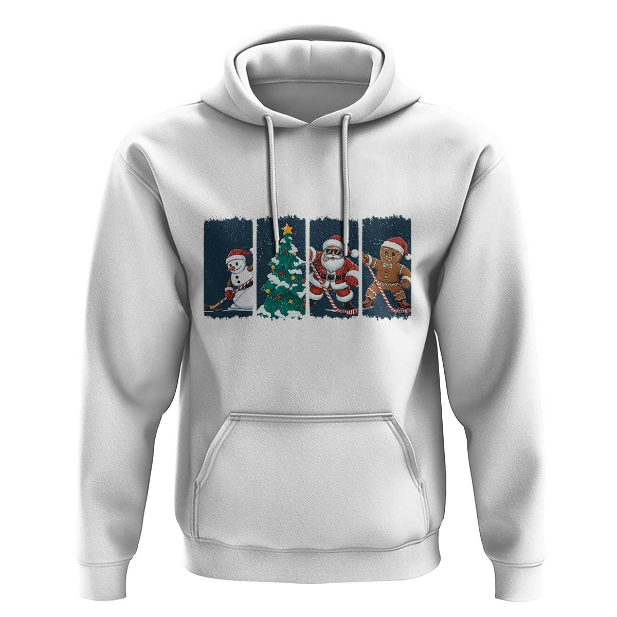 Funny Ice Hockey Christmas Gift Hoodie Santa Snowman And Gingerbread Playing Together - Wonder Print Shop