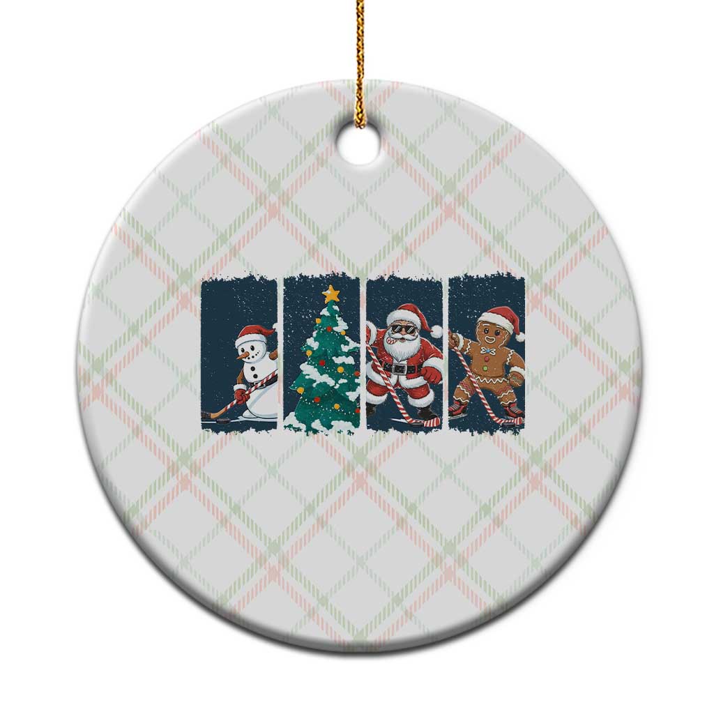 Funny Ice Hockey Christmas Gift Ceramic Ornament Santa Snowman And Gingerbread Playing Together - Wonder Print Shop