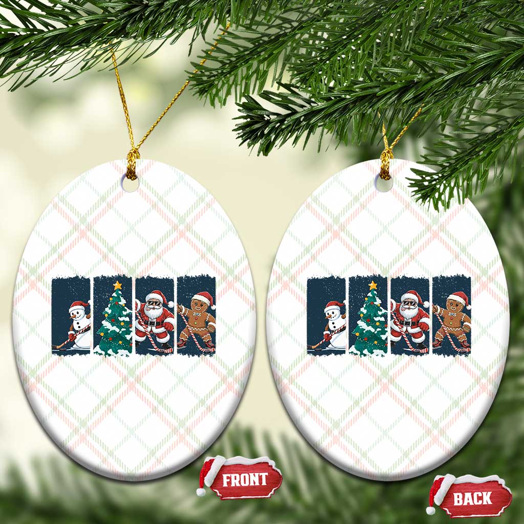 Funny Ice Hockey Christmas Gift Ceramic Ornament Santa Snowman And Gingerbread Playing Together - Wonder Print Shop
