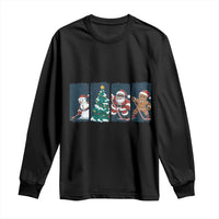 Funny Ice Hockey Christmas Gift Long Sleeve Shirt Santa Snowman And Gingerbread Playing Together - Wonder Print Shop