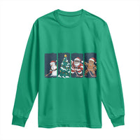 Funny Ice Hockey Christmas Gift Long Sleeve Shirt Santa Snowman And Gingerbread Playing Together - Wonder Print Shop