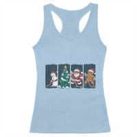 Funny Ice Hockey Christmas Gift Racerback Tank Top Santa Snowman And Gingerbread Playing Together - Wonder Print Shop
