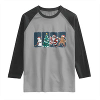 Funny Ice Hockey Christmas Gift Raglan Shirt Santa Snowman And Gingerbread Playing Together - Wonder Print Shop
