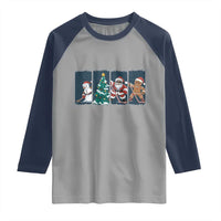 Funny Ice Hockey Christmas Gift Raglan Shirt Santa Snowman And Gingerbread Playing Together - Wonder Print Shop