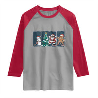 Funny Ice Hockey Christmas Gift Raglan Shirt Santa Snowman And Gingerbread Playing Together - Wonder Print Shop