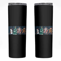 Funny Ice Hockey Christmas Gift Skinny Tumbler Santa Snowman And Gingerbread Playing Together - Wonder Print Shop