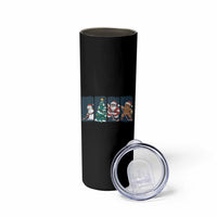Funny Ice Hockey Christmas Gift Skinny Tumbler Santa Snowman And Gingerbread Playing Together - Wonder Print Shop