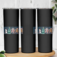 Funny Ice Hockey Christmas Gift Skinny Tumbler Santa Snowman And Gingerbread Playing Together - Wonder Print Shop