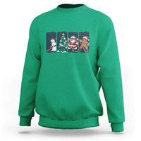 Funny Ice Hockey Christmas Gift Sweatshirt Santa Snowman And Gingerbread Playing Together - Wonder Print Shop