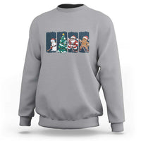 Funny Ice Hockey Christmas Gift Sweatshirt Santa Snowman And Gingerbread Playing Together - Wonder Print Shop