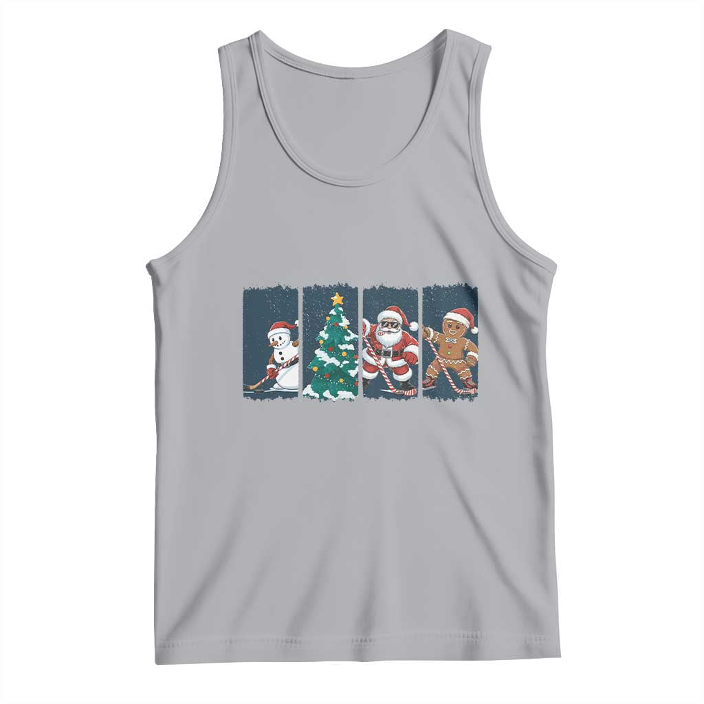Funny Ice Hockey Christmas Gift Tank Top Santa Snowman And Gingerbread Playing Together - Wonder Print Shop
