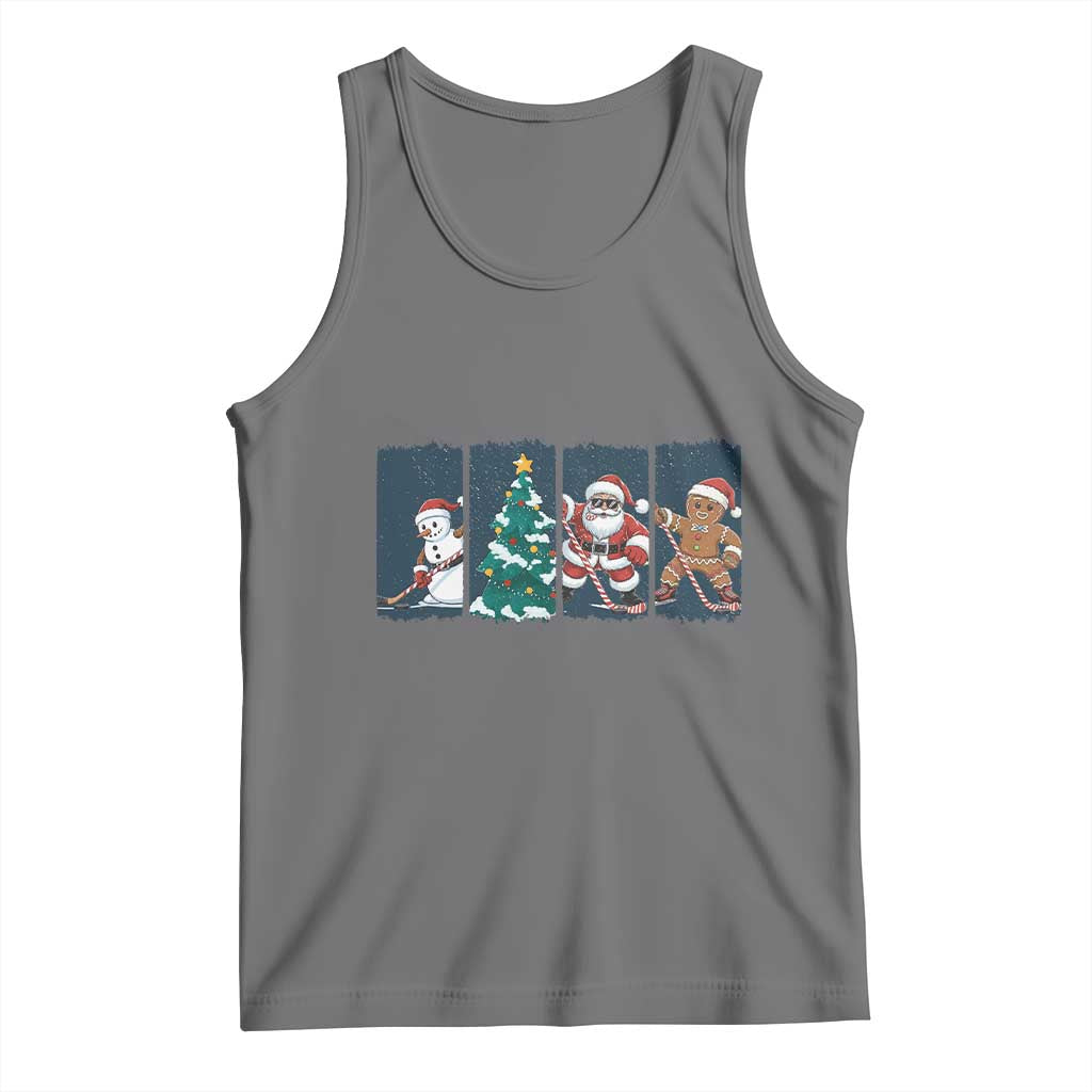 Funny Ice Hockey Christmas Gift Tank Top Santa Snowman And Gingerbread Playing Together - Wonder Print Shop