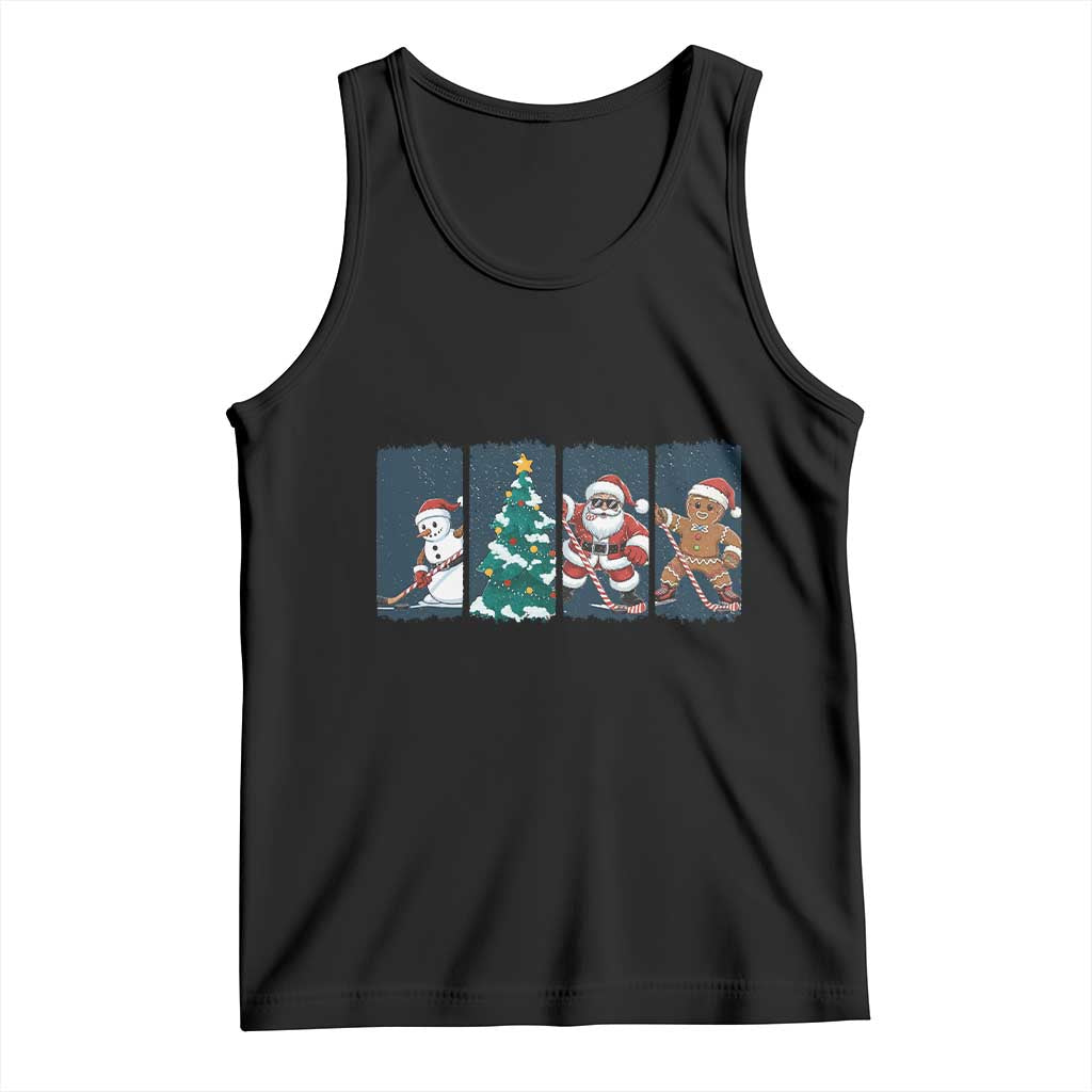 Funny Ice Hockey Christmas Gift Tank Top Santa Snowman And Gingerbread Playing Together - Wonder Print Shop