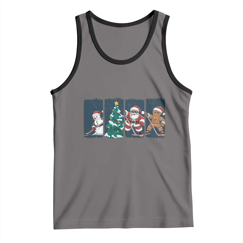 Funny Ice Hockey Christmas Gift Tank Top Santa Snowman And Gingerbread Playing Together - Wonder Print Shop