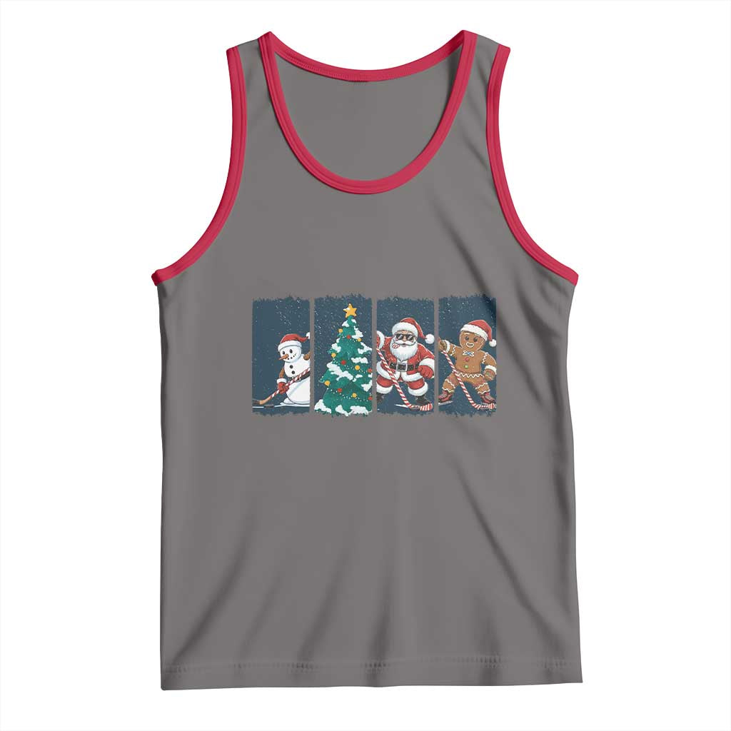 Funny Ice Hockey Christmas Gift Tank Top Santa Snowman And Gingerbread Playing Together - Wonder Print Shop