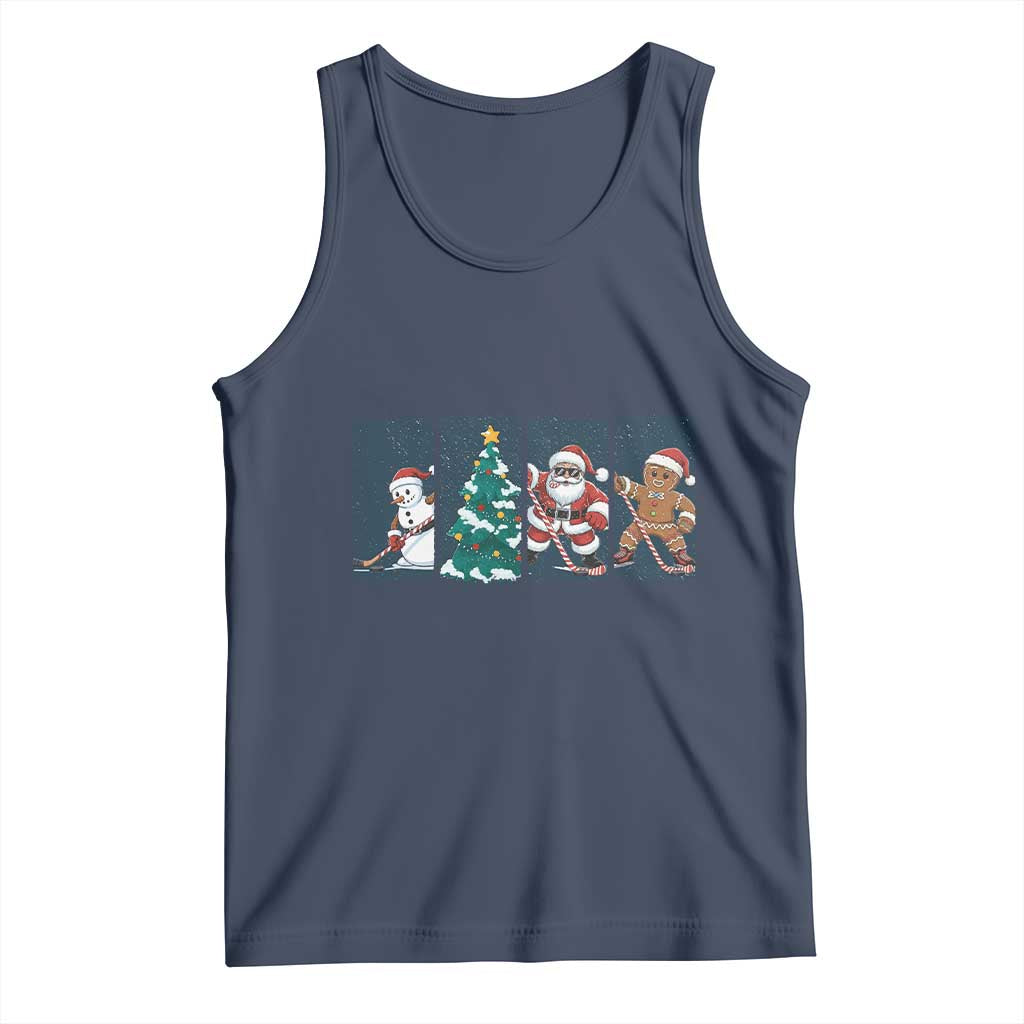 Funny Ice Hockey Christmas Gift Tank Top Santa Snowman And Gingerbread Playing Together - Wonder Print Shop